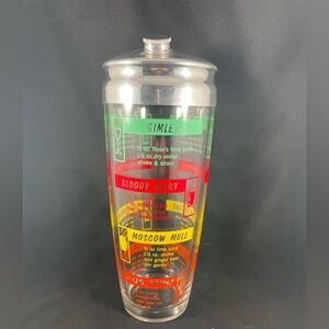 Vintage MCM Colorful Glass Cocktail Shaker with 12 Recipes